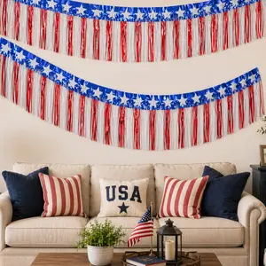 Patriotic Red White Blue Tassel Banner Set - 6-Pack Durable Lightweight Plastic Garland - 38x600cm - Ideal for 4th of July, Memorial Day, Parade Floats, Outdoor Party Decor