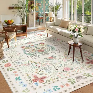 Large Washable Area Rug, Tiger Floral Print Living Room Rug, Non-Shedding Machine Washable Rugs for Bedroom, Dining Room, Office, Non Slip Farmhouse Rug