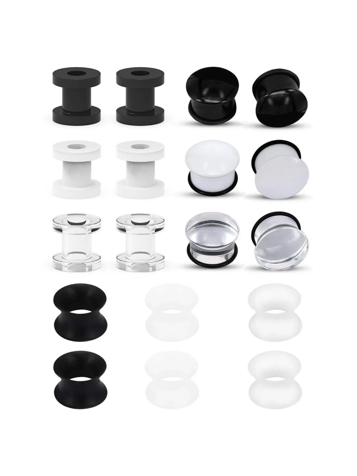 Screw Fit Ear Gauges Kit Acrylic Tunnel Expander Stretcher Earrings Ultra Thin Silicone Ear Skin Flexible Flesh Earlobe Plugs Body Piercing Jewelry Set for Women Men