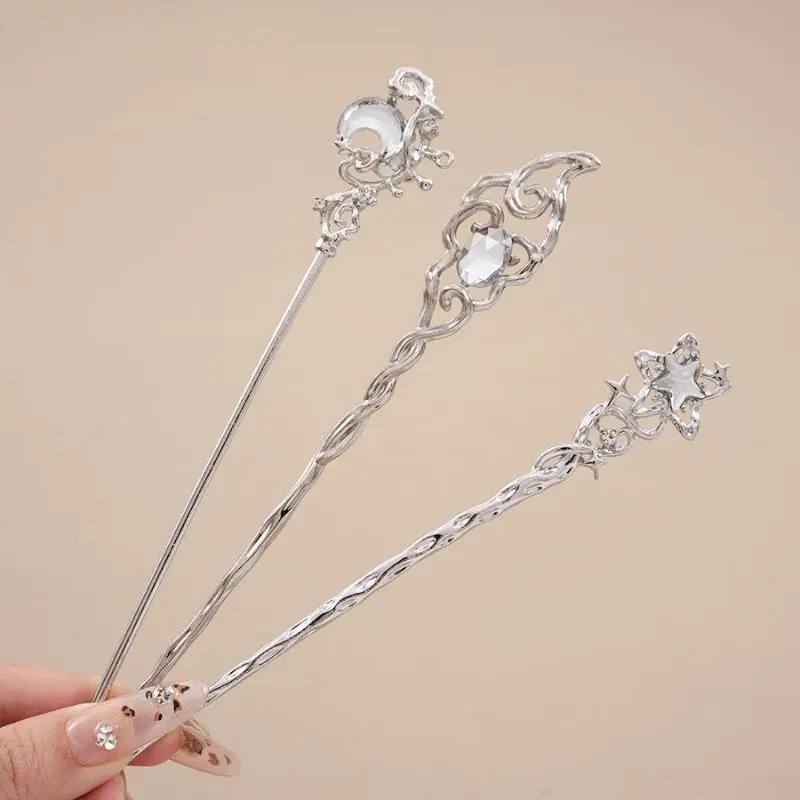 Women's Moonstone Star Hairpin Set - New Chinese Style Modern Minimalist Moon Hair Sticks, High-End Fashion Hair Accessories, Female Stylish Ornament