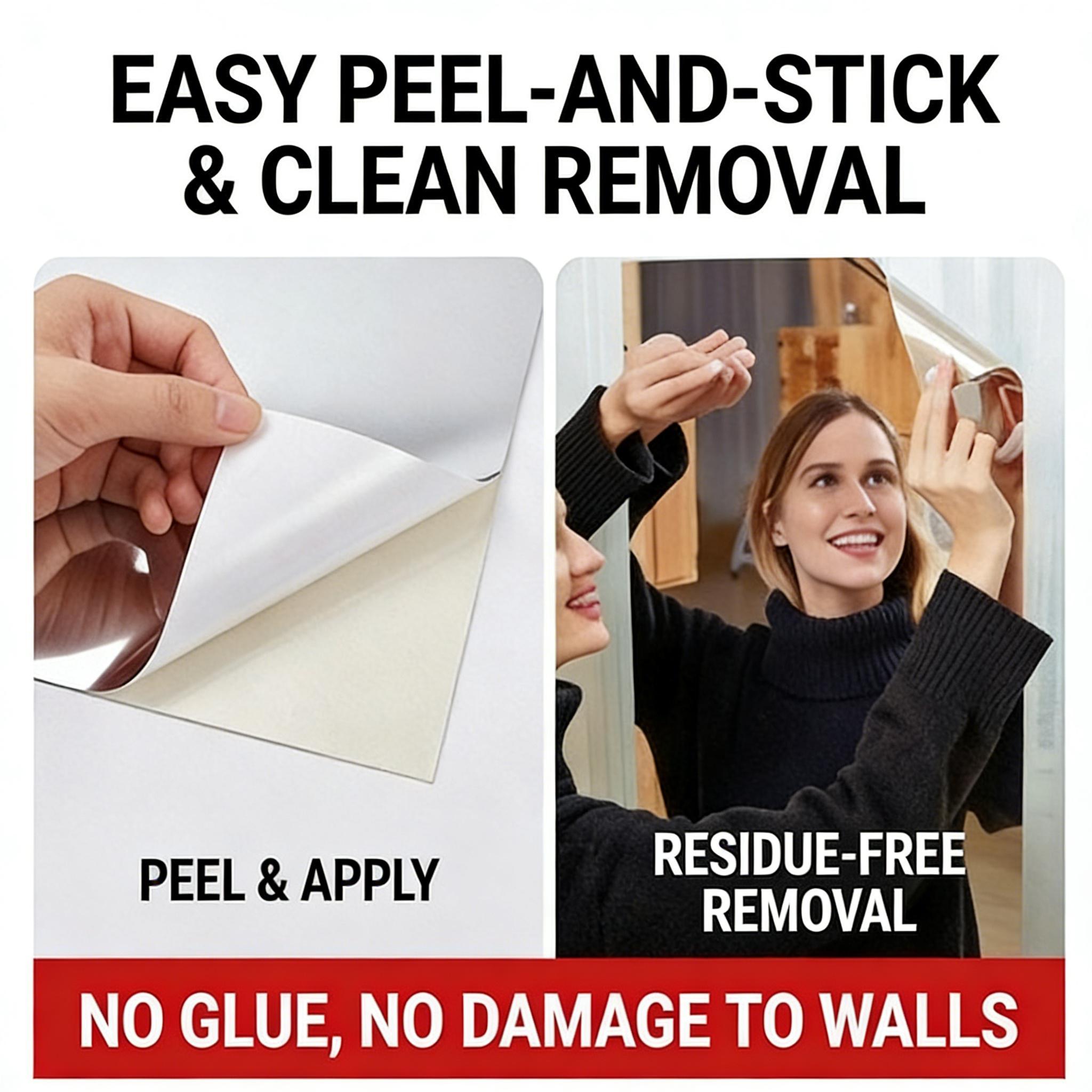 20×40 inch Self - adhesive Soft Glass Mirror Sticker with Backing Tape! Ideal for self - service areas, glass doors, and home use, especially bedrooms. With easy installation, it offers high - quality reflection, serving as a full - length mirror.