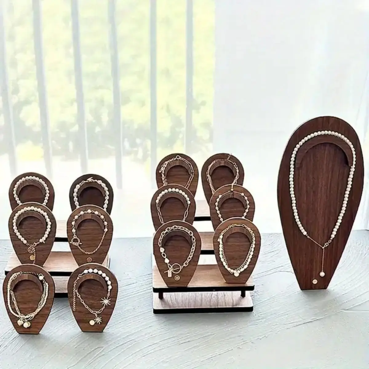Vintage Wooden Bracelet Display Stand, Multi-Groove Jewelry Storage Rack for Vanity Table Storage Organization and Home Decor, Natural Wood
