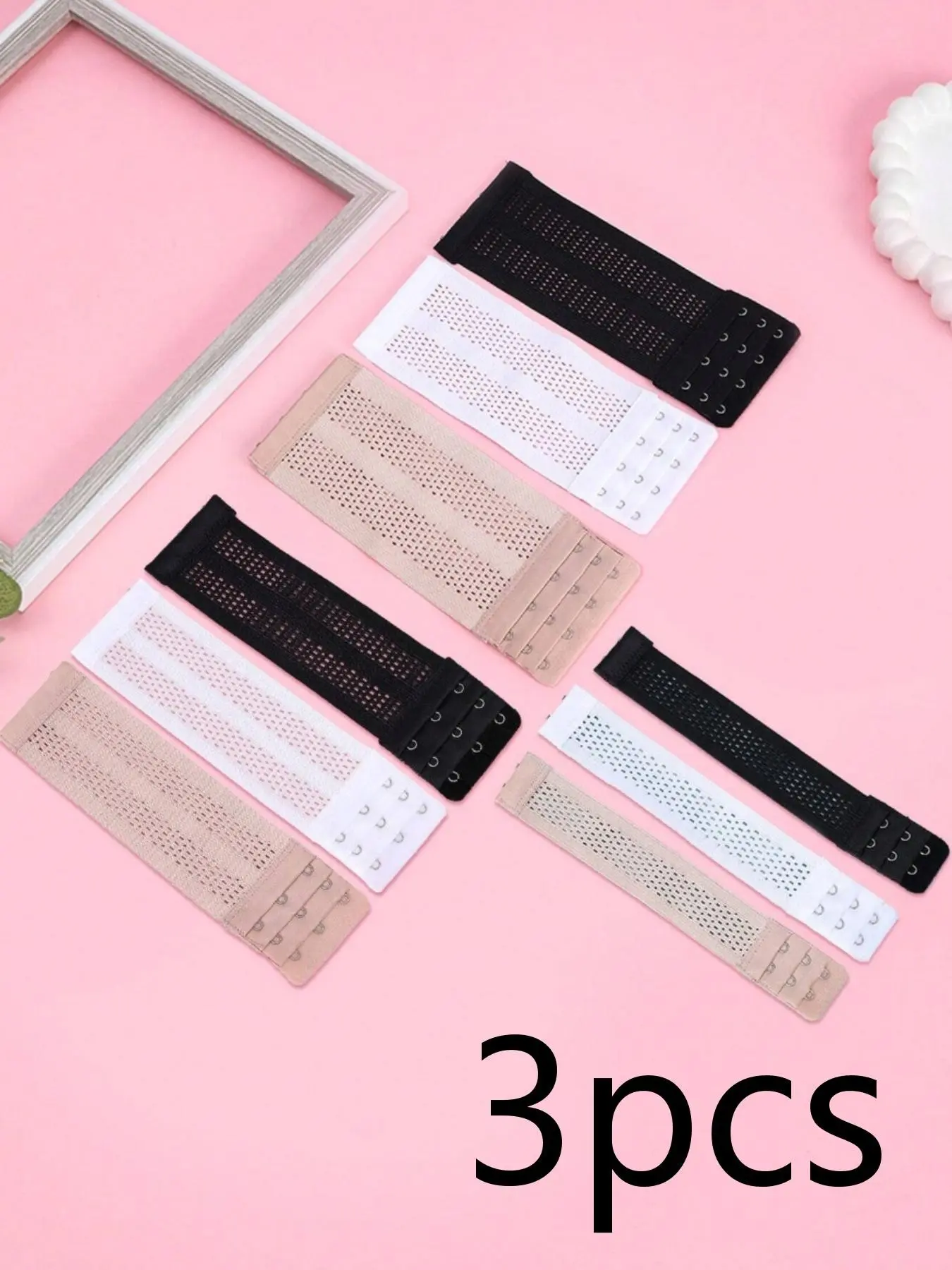 3pcs Extra Long 20cm Elastic Knitted 3-Row Hook & Eye Bra Extenders, Adjustable Bra Straps Extension, Comfortable Fit for Women, Everyday Underwear Accessories, Womenswear