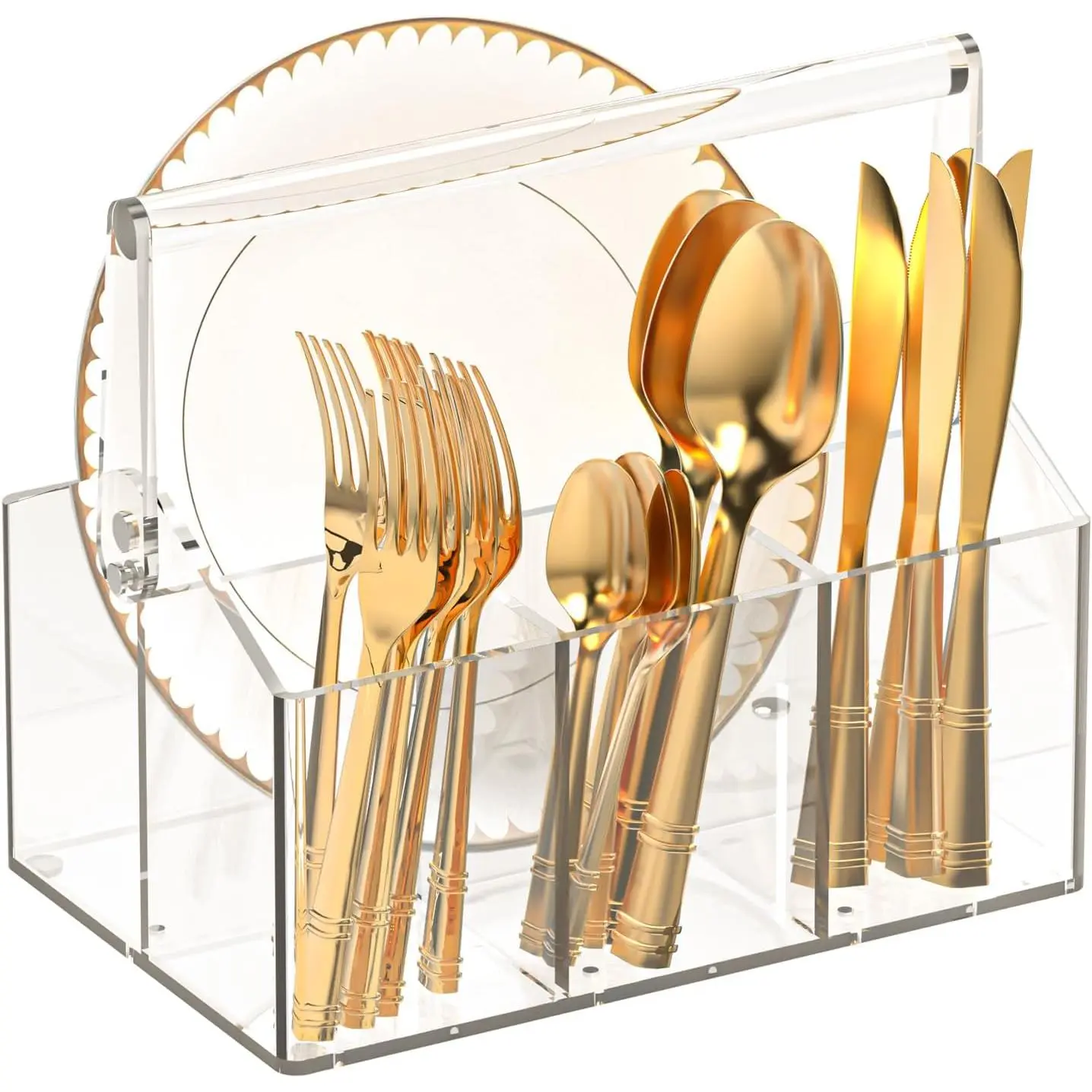 Utensil .Silverware Organizer For Picnic Party | Heavy-Duty Utensils and Paper Plate Holder for Spoons,Forks, Napkins,Plates,Space-Saving Table,Buffet & Party Essential