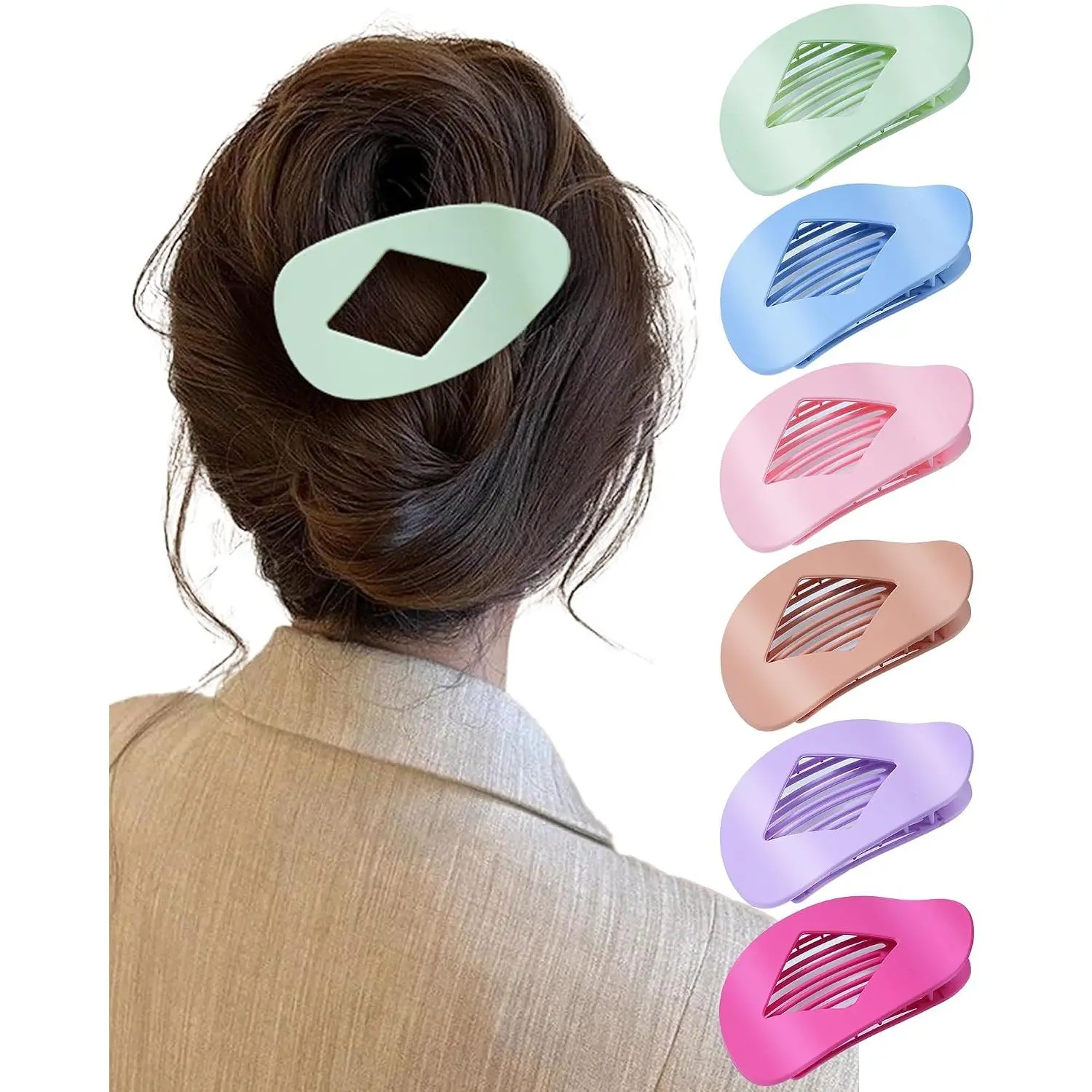 6 count Flat Hair Claw Clips,4.1"Nonslip Large Round Lay Hair Clips for Women, Hold  Clips for Thick Thin Hair Yoga Driving