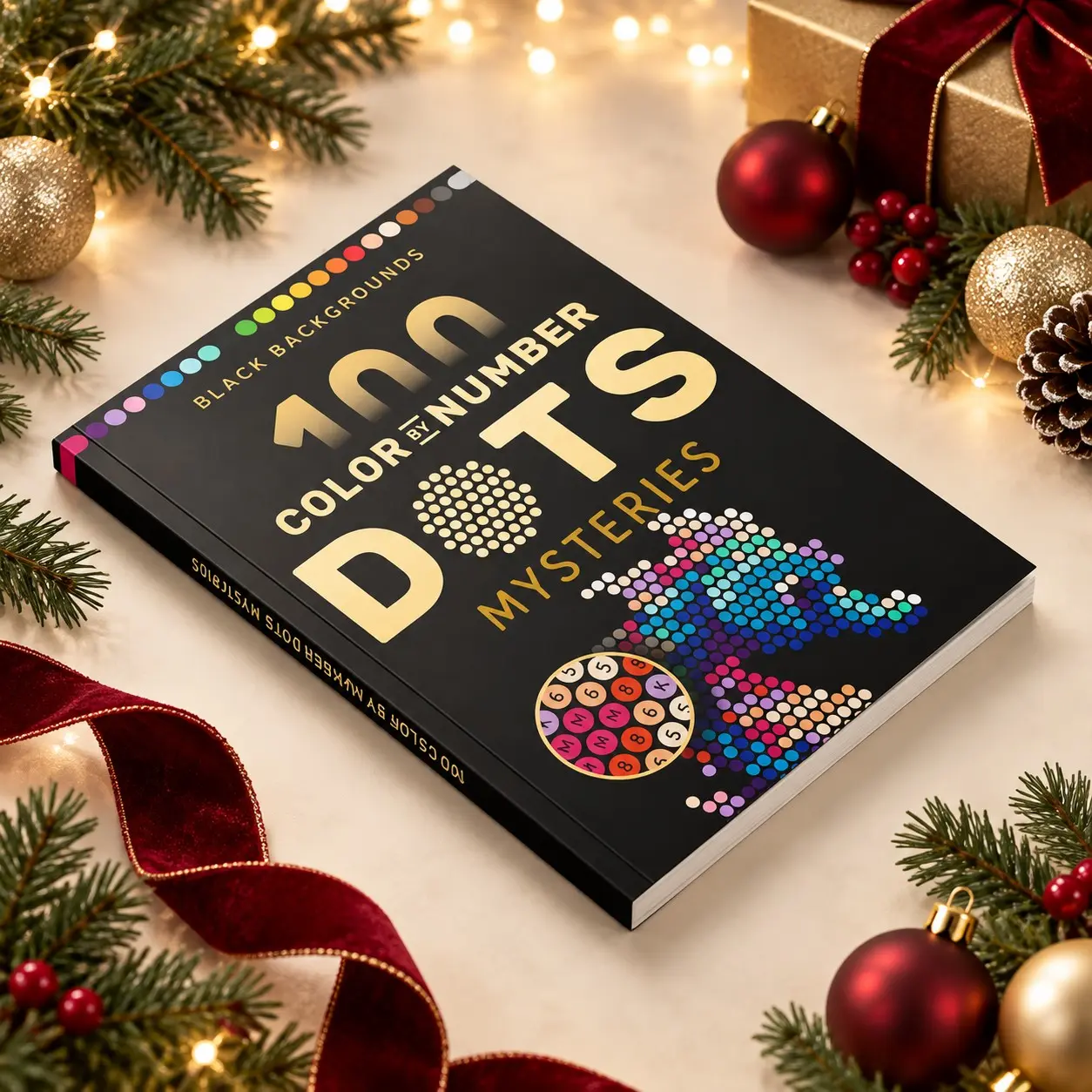 Adult Color by Number Dot Book,  A4 Size, Digital Dot Painting Workbook with Backgrounds, 100 Pages Black Background Mystery Puzzles, Relaxing Activity Notebook for Stress Relief, Creativity, Perfect Christmas Gift for Art Lovers