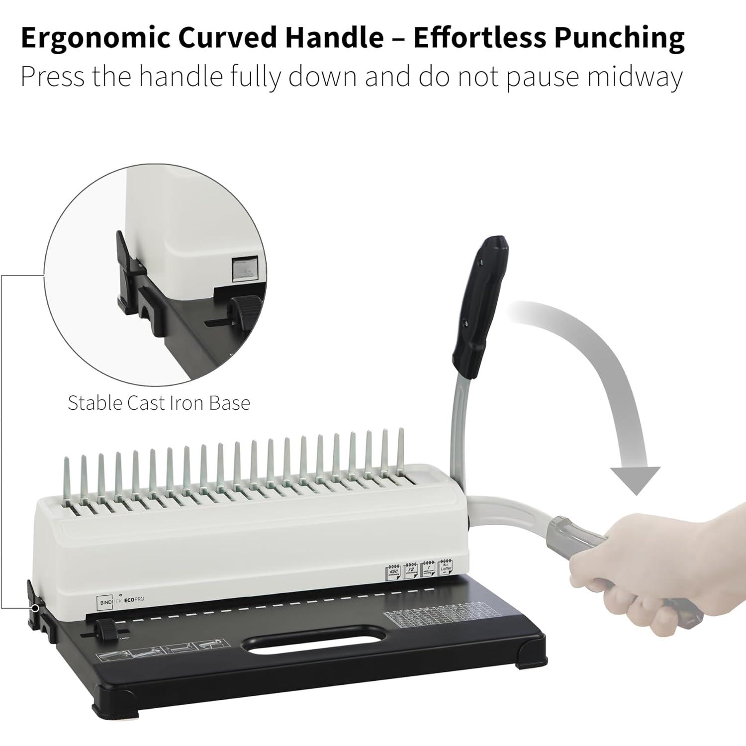 Binding Machine, 19-Hole, 450 Sheets, Comb Binder Machines with 100 count 1/2" Comb Spines, for Letter Size, A5 or Smaller Sizes Binding Machine, 19-Hole, 450 Sheets, Comb Binder Machines with 100 count 1/2" Comb Spines, for Letter Size, A5 or Smaller Sizes