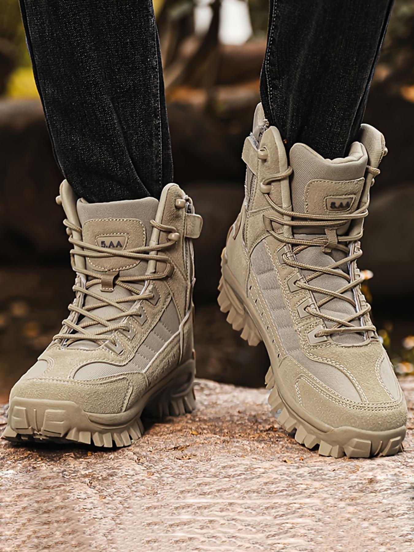 Men's Lace Up Front Tactical Lightweight Waterproof Hiking Boots, Casual Shoes, Fashionable Anti-slip & Wear-resistant Boots for Daily Wear