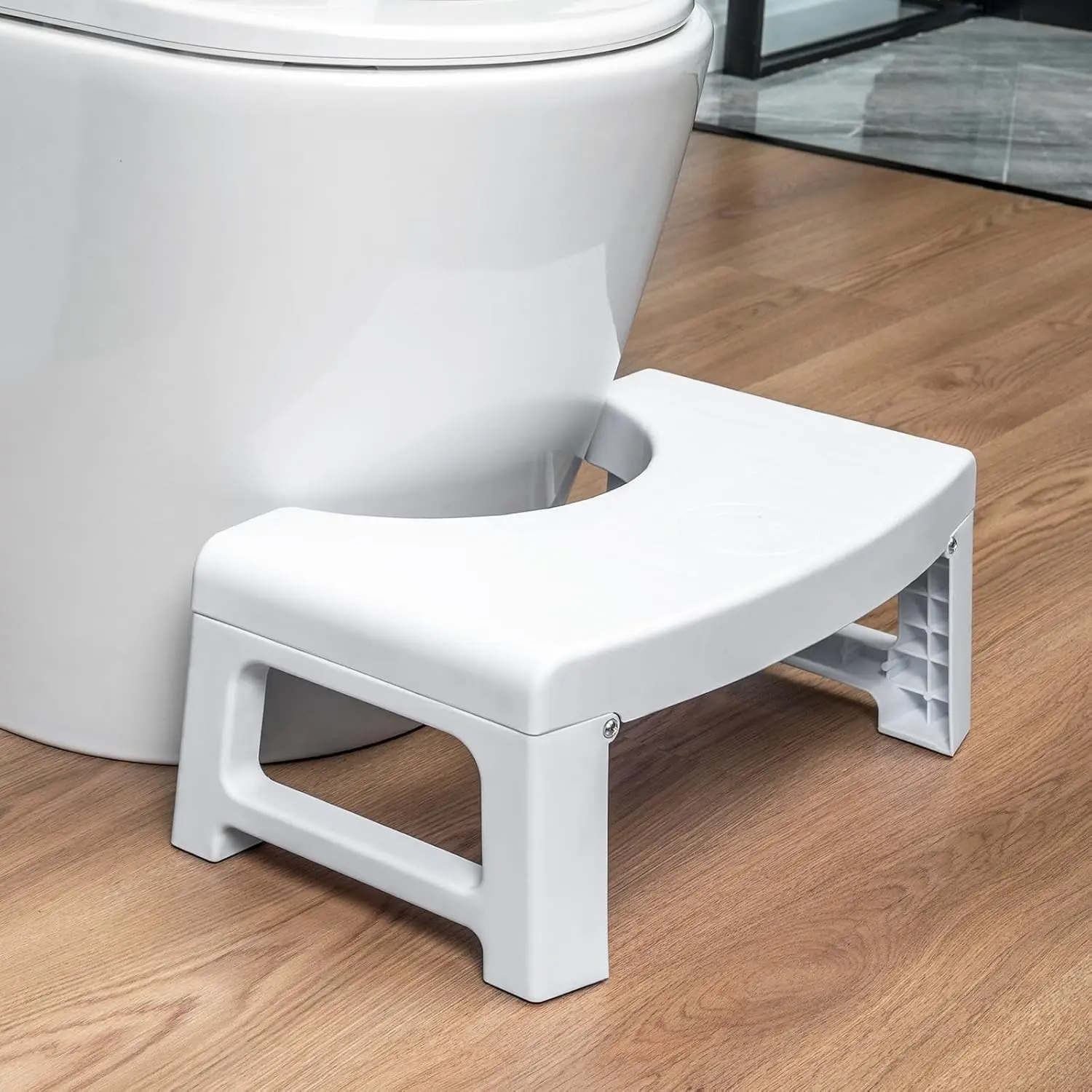 Compact 6.7-in Supportive White Folding Toilet Step Stool, 220 LBS Capacity, Easy Placement for Adults & Kids
