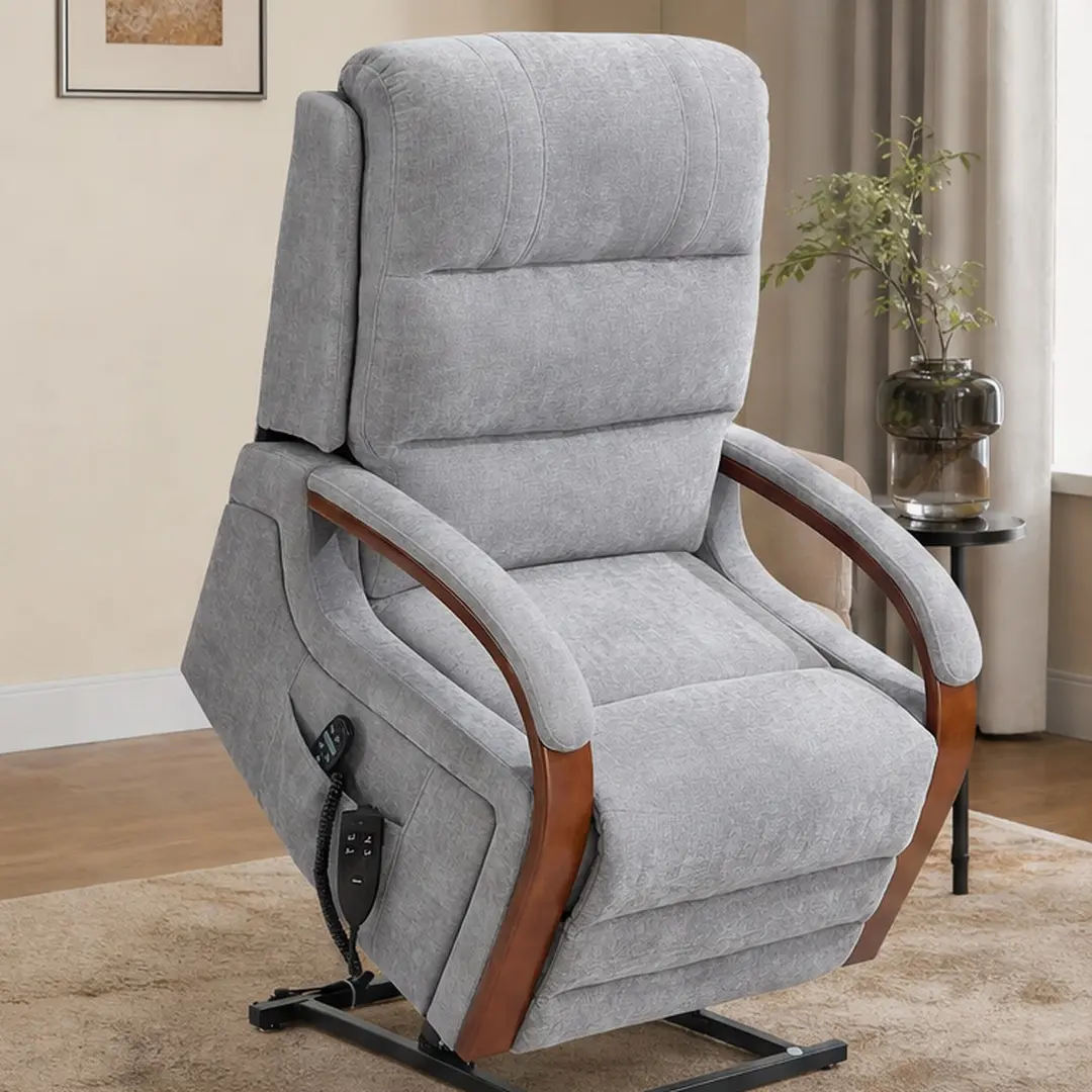 ARCH Ergonomic Pillow Back Power Lift Recliner Chair - Remote-Controlled Dual Motor, Infinite Positioning, Heat & Massage, Chenille Upholstery, Solid Wood Armrests, Heavy Duty, 350 LBS Capacity, Arthritis-Friendly, Gray Living Room Indoor Furniture, 350 L