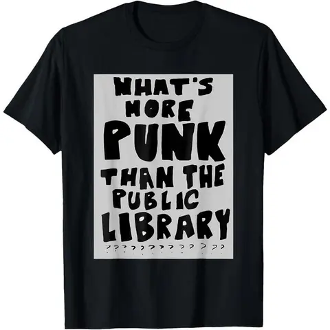 Men's 100% Cotton Casual Vintage Basic Round Neck Short-Sleeve Tshirt - Distressed Streetwear Top with "What's More Punk Than The Public Library" Book Lover Sarcastic Graphic, Cute Chic All-Seasons Menswear