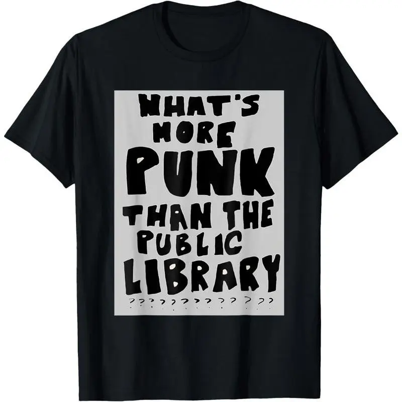 Men's 100% Cotton Casual Vintage Basic Round Neck Short-Sleeve Streetwear T-Shirt, Distressed Look Humor Graphic Tee with "What's More Punk Than The Public Library" Book Lover Sarcastic Print