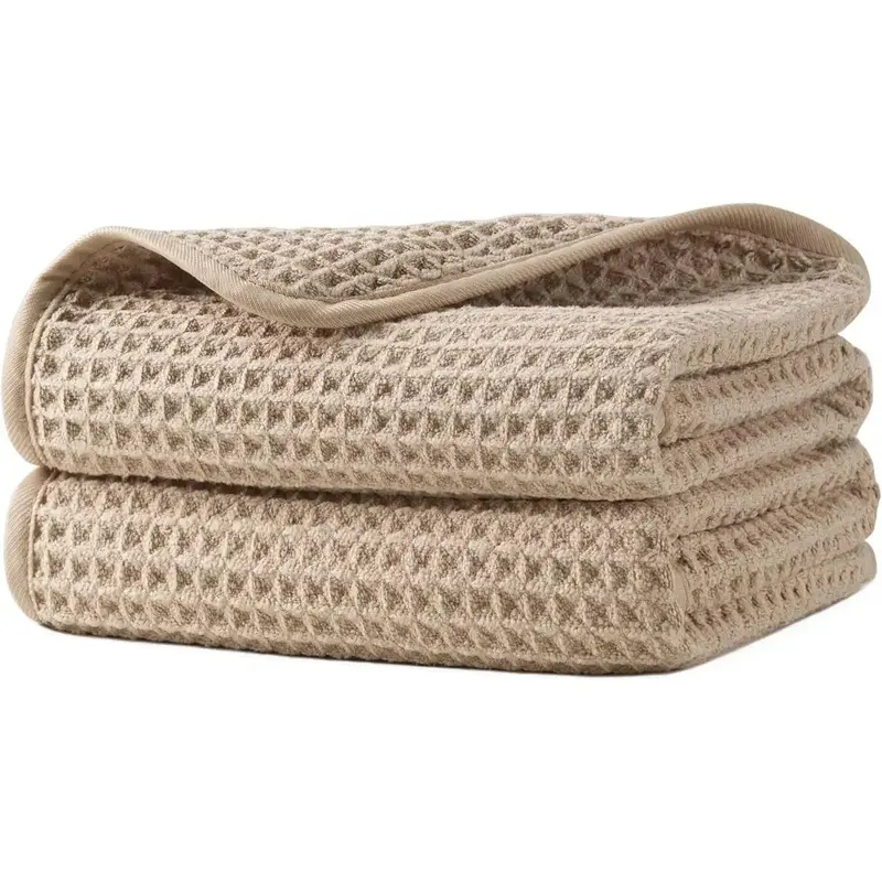 Synthetic Modern Waffle Bath Hand Towel 2-Pack, Soft, Absorbent, Lint-Free Hand Drying Towels (Beige)-L