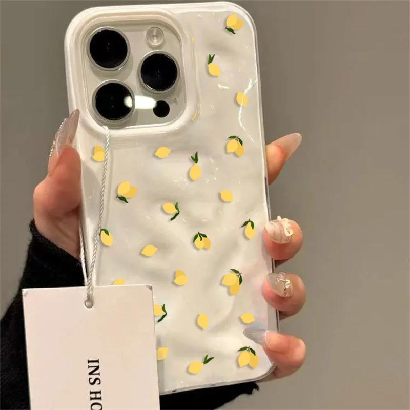 Yellow Lemon Shockproof Anti-Scratch Protective Case for iPhone 11 12 13 14 15 16 17Pro Max 14 Plus Folds Texture Soft Funda Cover
