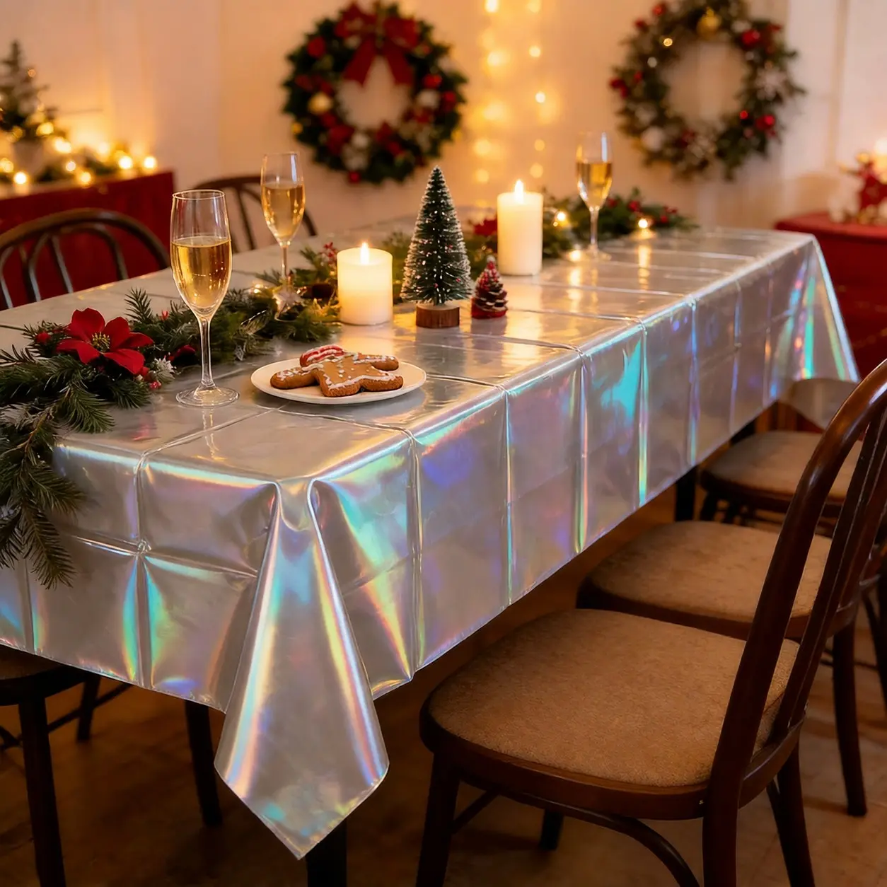 1 Pack Iridescence Plastic Tablecloths Disposable Galentines Day Decorations New Years Birthday Disco Bachelorette Bridal Wedding Rainbow Iridescent Party Decorations