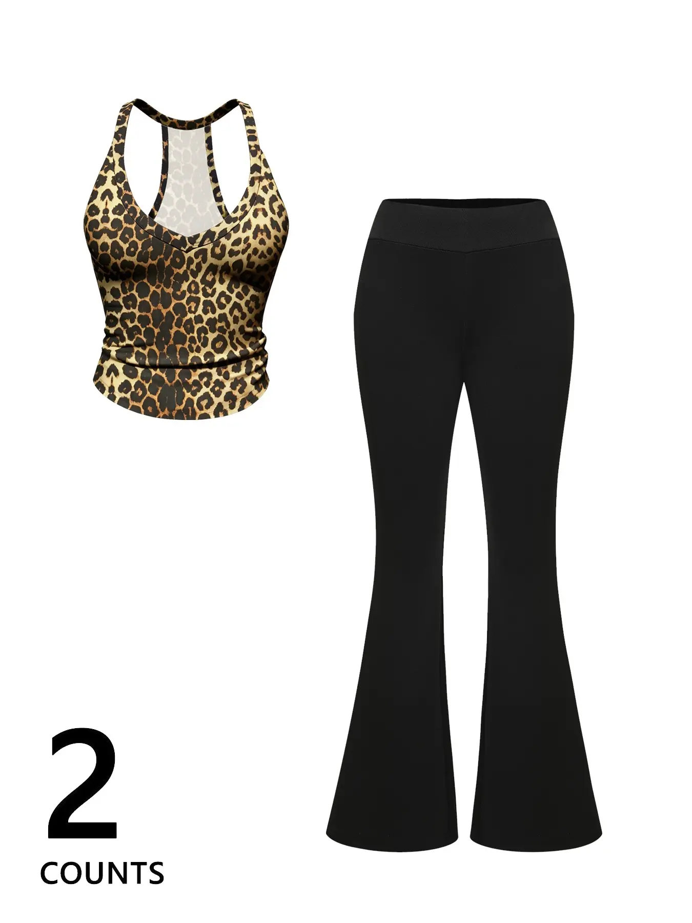 Women's Summer Sleeveless Tank Top + Leopard Print Drawstring Sweatpants Set, Nyc Letter Leopard Pattern Casual Two-Piece, Fashion Sporty Long Pants Set, Fit