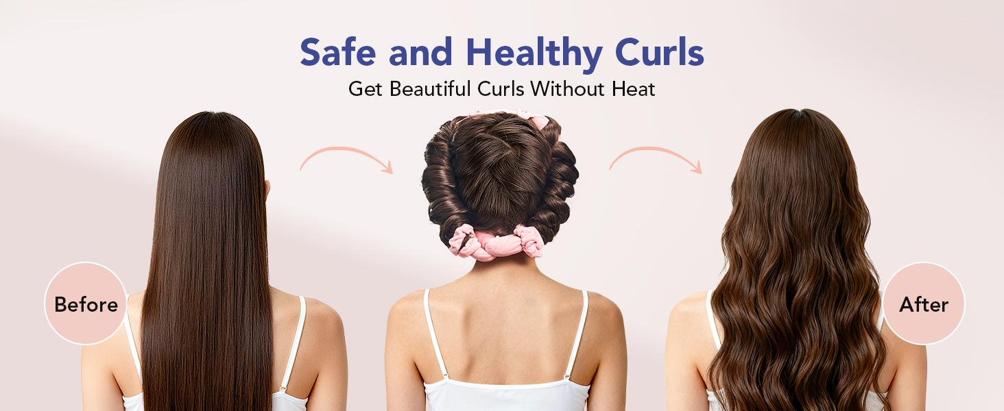 Heatless Curls Overnight, 2 Sizes of Soft Hair Rollers for Women with Bonnet to Sleep In, No Heat Hair Curlers Set with Scrunchies and Clips, for Long and Medium Hair (Pink)