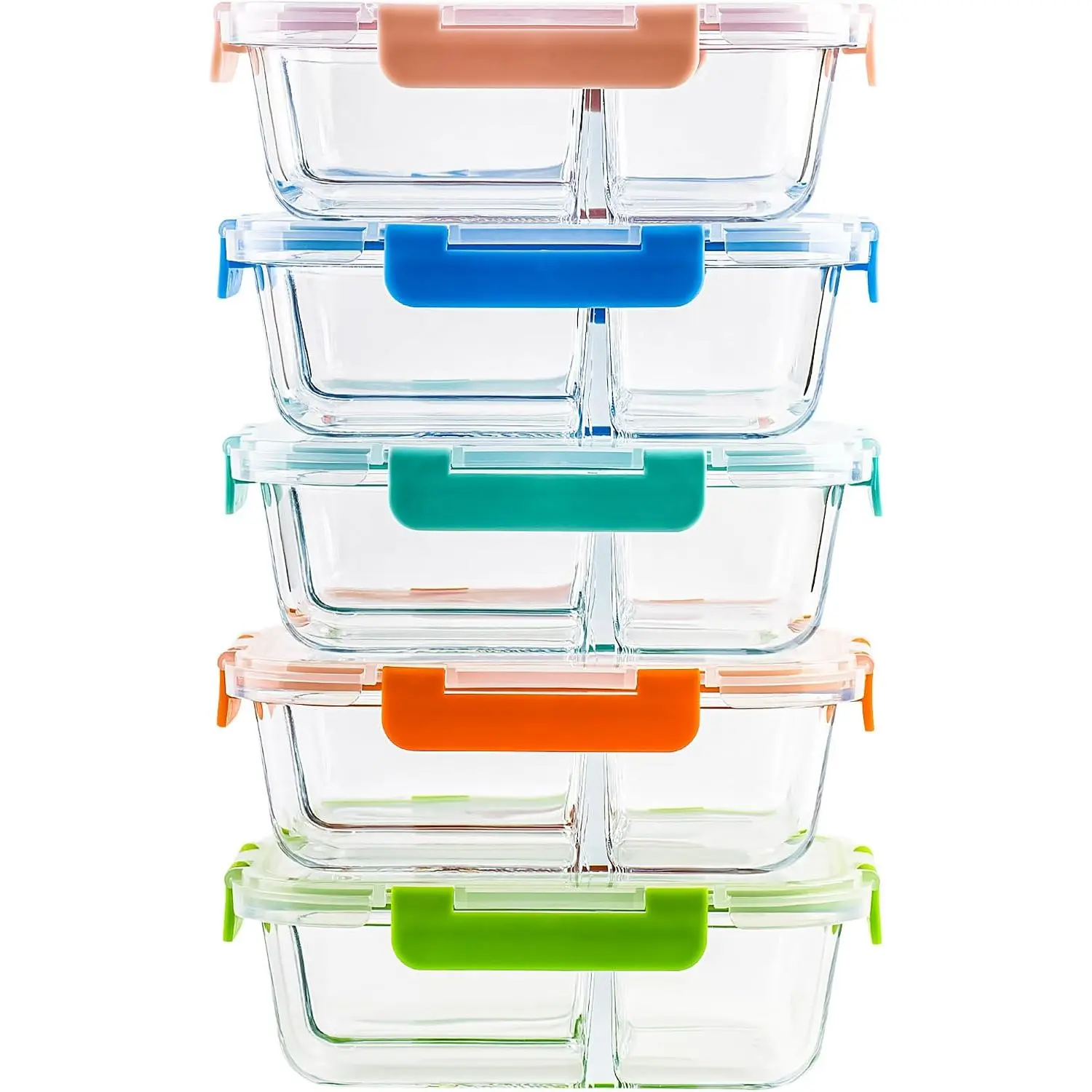 [5-Pack, 34 oz] 3 Compartment Glass Meal Prep Containers Set with  | Glass Storage Containers, Airtight Lunch Boxes with 3 Dividers for Kitchen, Microwave, Oven, Freezer, and Dishwasher Safe