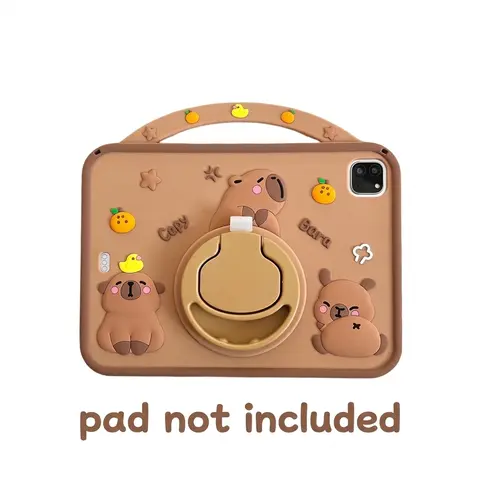 Cute Cartoon Capybara Pattern Tablet Case, 360 Degree Rotatable Stand Soft Silicone Tablet Protective Cover Protector, Tablet Accessories Compatible with iPad, Tablet Casing, Tablet Covers (Case Only)