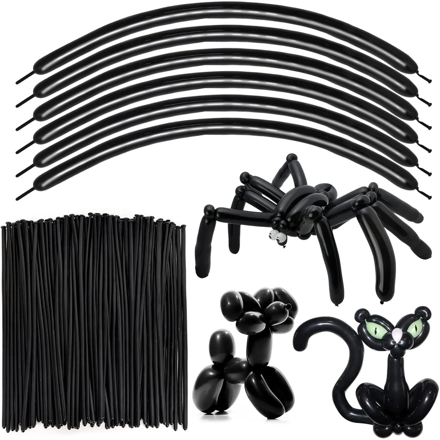 100pcs 260Q Long Rubber Party Balloons - Black Long Balloons for Ceremony, Decor Use