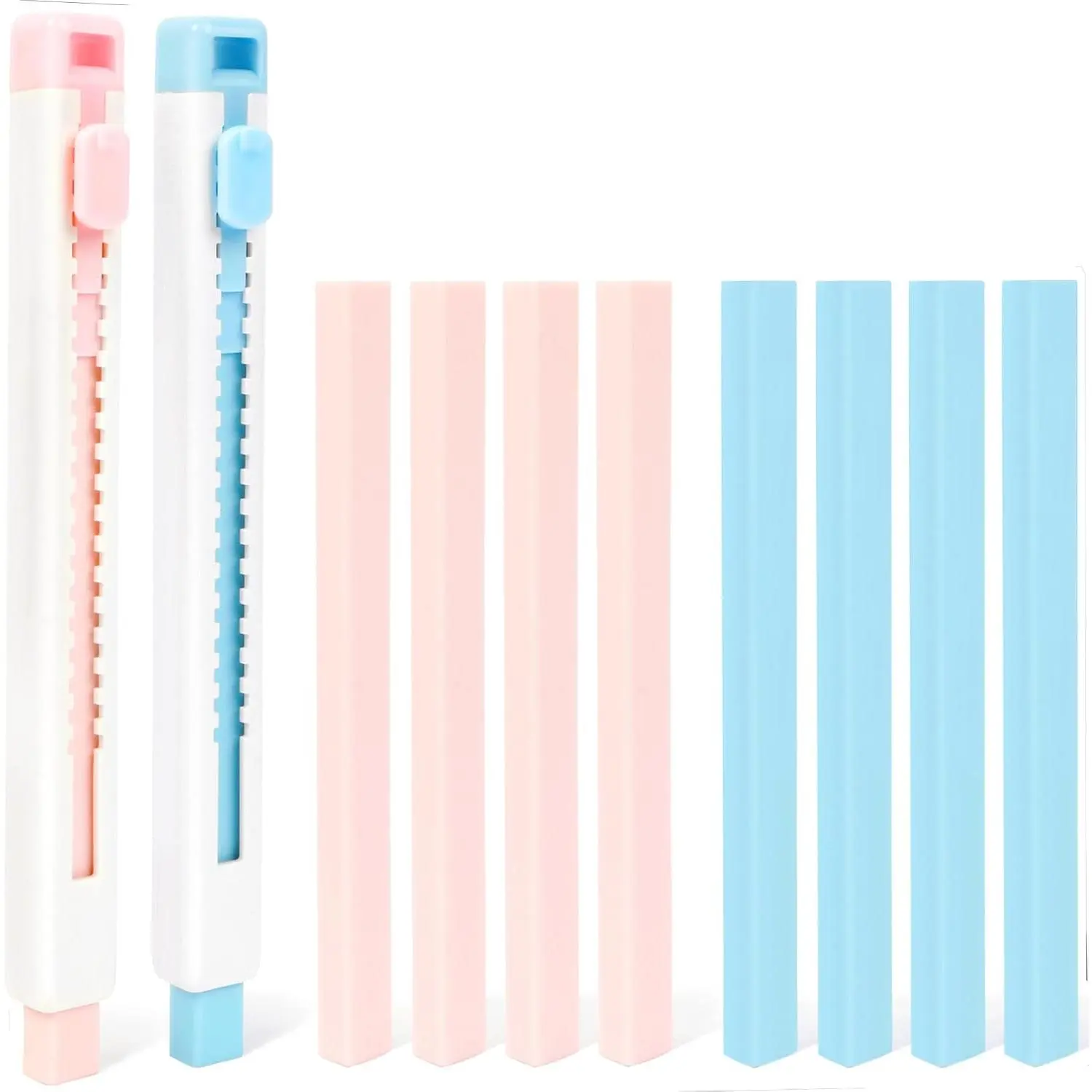 Retractable Eraser Pen with Refills, 10 Pack, Blue &  Colors | Pen-Style Sliding Design, Precision Pencil Erasers for Artists, Students, Office Supplies,Drawing, Sketching & Drafting