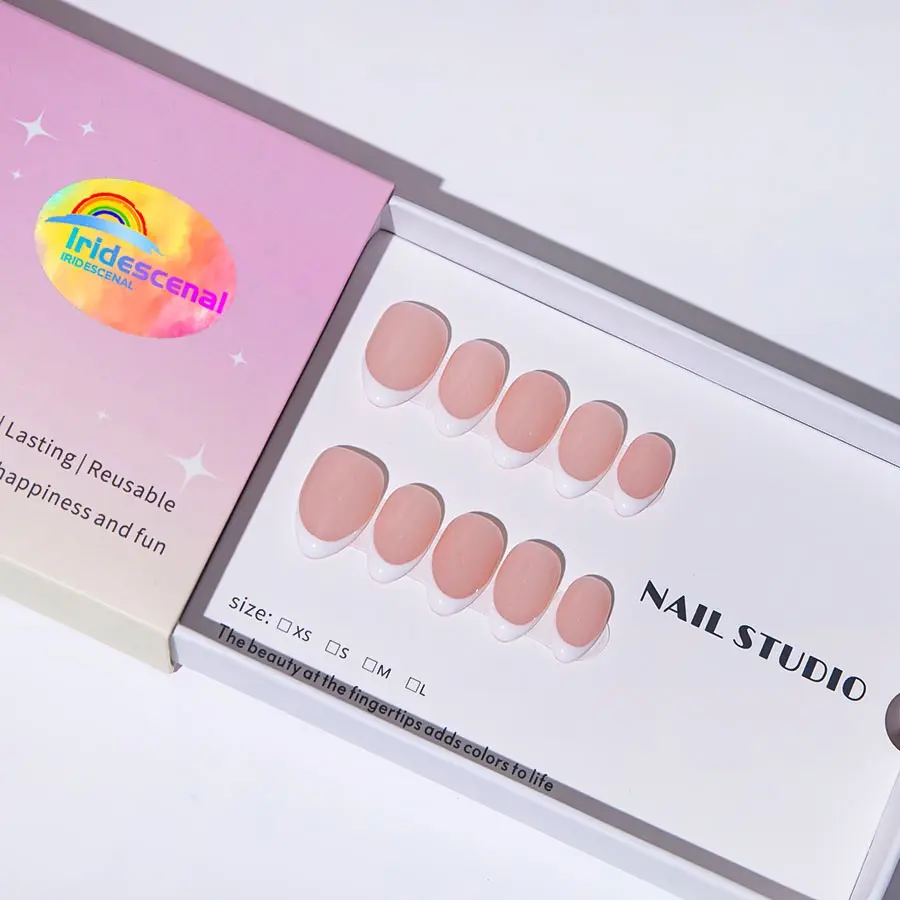 10pcs/Set Gift Box Round Classic White French Press On Nails, Minimalist Nude Base Solid White Tip Design, 4 Sizes XS/S/M/L, With Jelly Glue, Nail File & Crystal Stick Tools, For Daily, Party & Dance, Soft Gift For Women & Girls