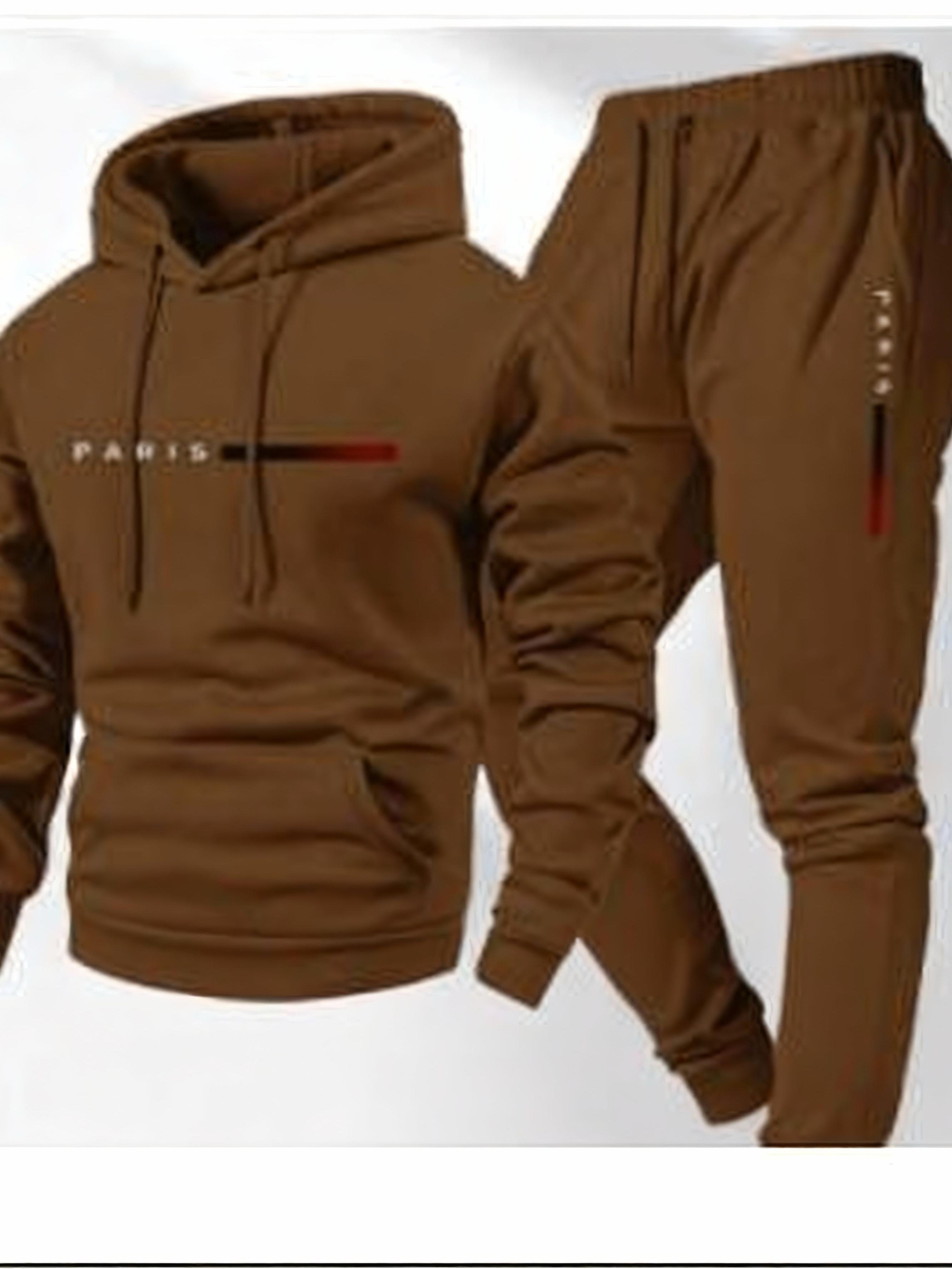 Men's Casual Hoodie Tracksuit 2 Piece Set - Light Gray Fashion Letter Print Sweatshirt + Drawstring Jogger Pants Sportswear for Daily/Leisure