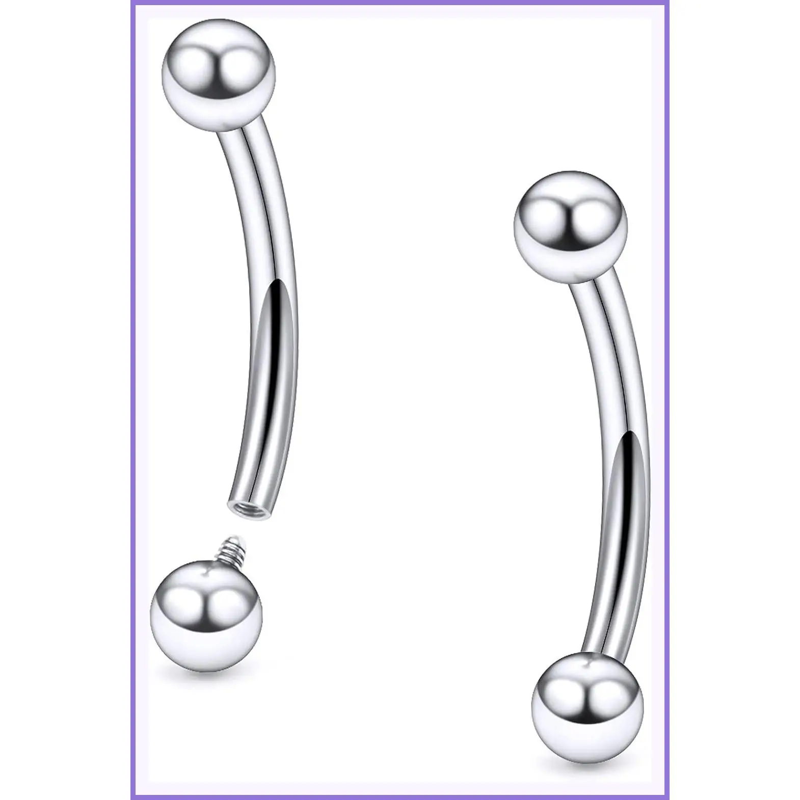 20G 18G 16G 14G 12G 8G 6G 4G 2G ASTM F136 Titanium Internally Threaded Curved Barbell for Eyebrow Vertical Labret Lip Daith Rook Earrings Navel Belly Button Ring Piercing Jewelry