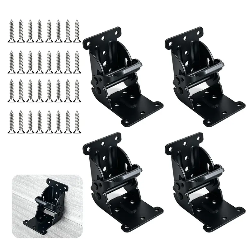 4 PCS Heavy-Duty Foldable Hinges with Black Brackets – Adjustable 0-90-180° Locking Support for Folding Workbenches & Desks; Space-Saving Kitchen & Workbench Supports, Leg Fittings & Corner Brackets | DIY | Woodworking Hardware