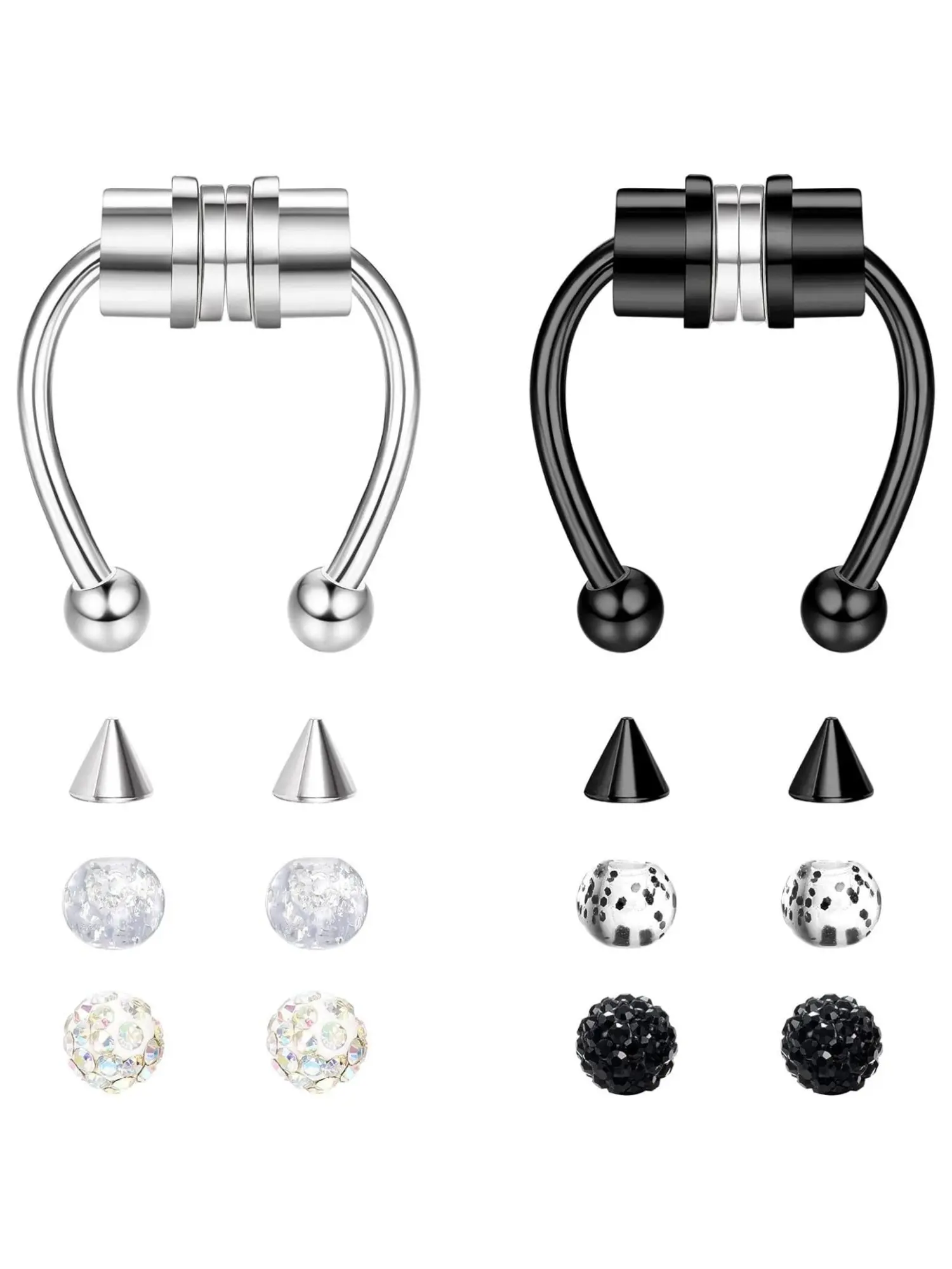 1 Set Unisex Stainless Steel Magnetic Septum Hoops Black Silvery Fashion Forward Non-Pierced Fake Nose Ring with Iconic Horseshoe Silhouette Exquisitely Polished Stainless Steel Surface Durable Hidden Magnetic Clip Structure Piercing-Free Wearing Design