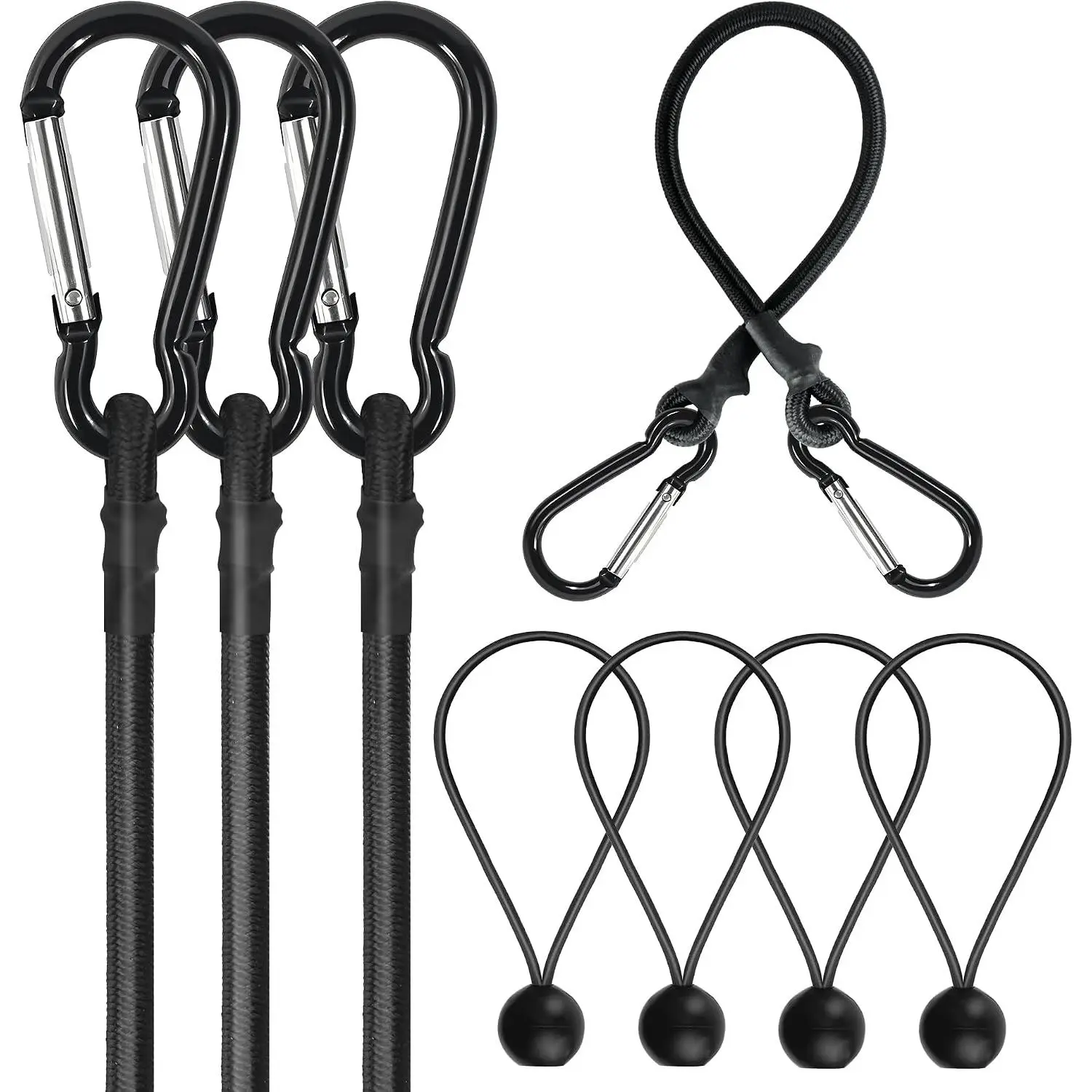 4 Pack 12 in Bungee Cords with Carabiner Hooks