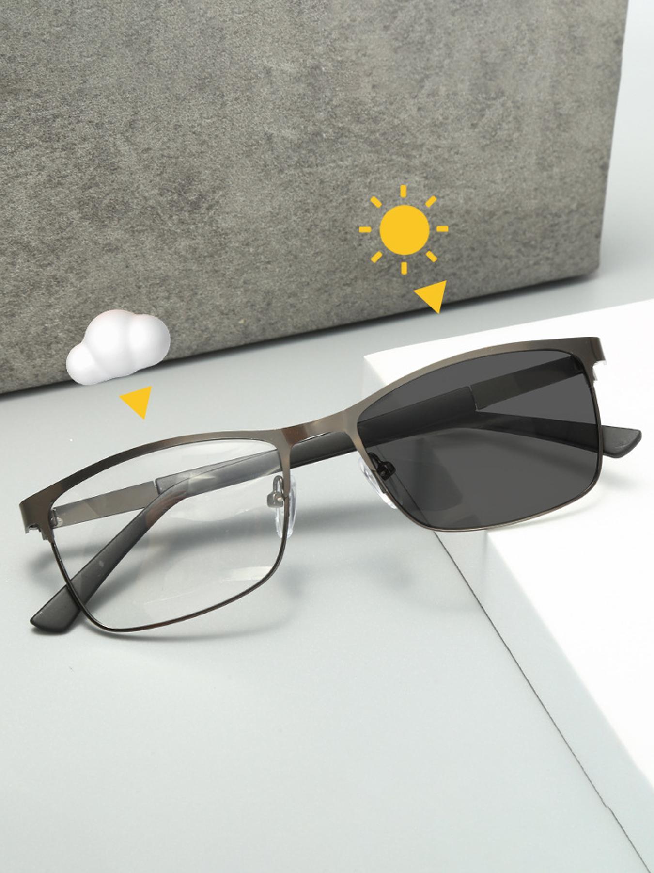 Photochromic Glasses, Minimalist Business Metal Full Frame Eyeglass, Fashion Eyeglasses for Men & Women, Photochromic Glasses for Daily Wear, Stylish Eyeglass, Lightweight Eyeglasses
