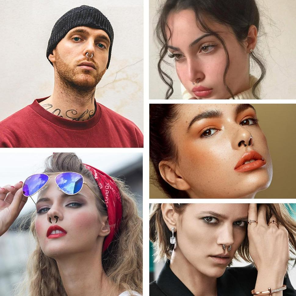 FINREZIO 30Pcs Septum Pincher Tapers 16G 14G 12G 10G 8G 6G Horseshoe Septum Rings Stainless Steel C Shape Septum Piercing Jewelry Nose Ear Cartilage Septum Stretching Kit for Women Men Daily