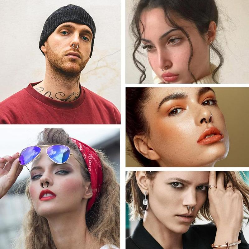 FINREZIO 30Pcs Septum Pincher Tapers 16G 14G 12G 10G 8G 6G Horseshoe Septum Rings Stainless Steel C Shape Septum Piercing Jewelry Nose Ear Cartilage Septum Stretching Kit for Women Men Daily