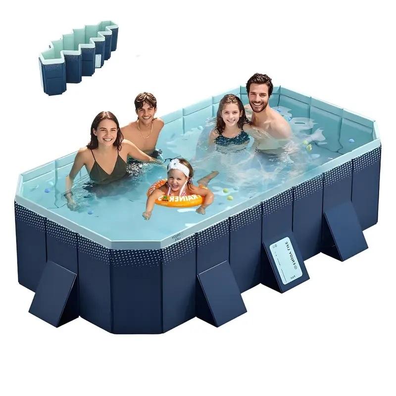 Rectangular Above Ground Pool 6.9x4.5ft| No Inflation Needed Heavy Duty PVC Family Pool| Quick Setup & Drain Backyard Swimming Pool (2.1m x 1.37m) outdoor swimming pool Foldable Multipurpose Outdoor Pool