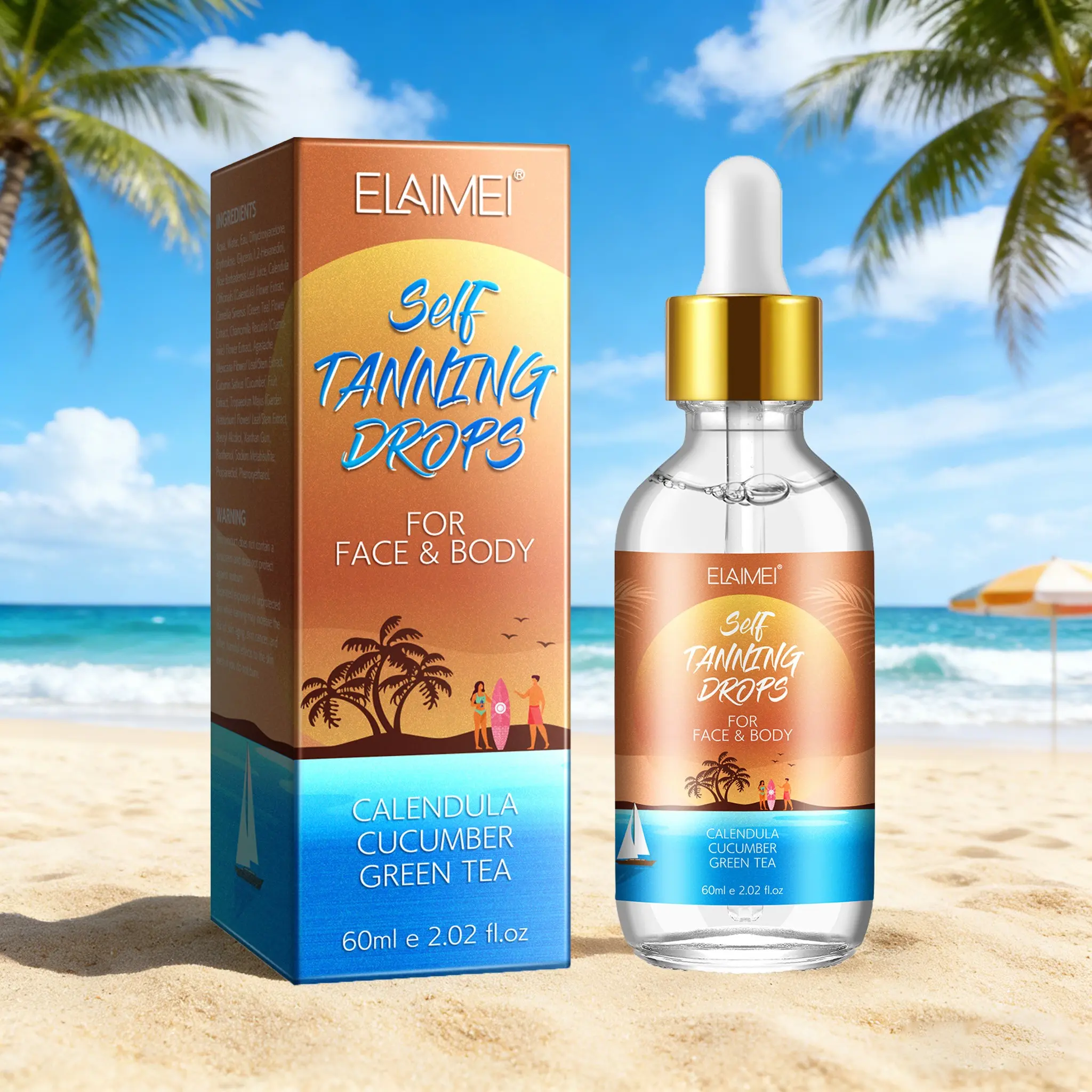 Elaimei Dark Skin Essence, Summer Essential Tanning Serum, for Face and Body, Nourishes Skin, Natural Glow, Suitable for All Skin Types