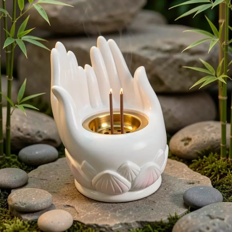 Lotus Shape Incense Burner Stick Incense Holder with Detachable Ash Tray, Oriental Tea Ceremony Accessory Indoor Home Relaxation Aromatherapy Ornament, Home Fragrance, Home Fragrance Decor