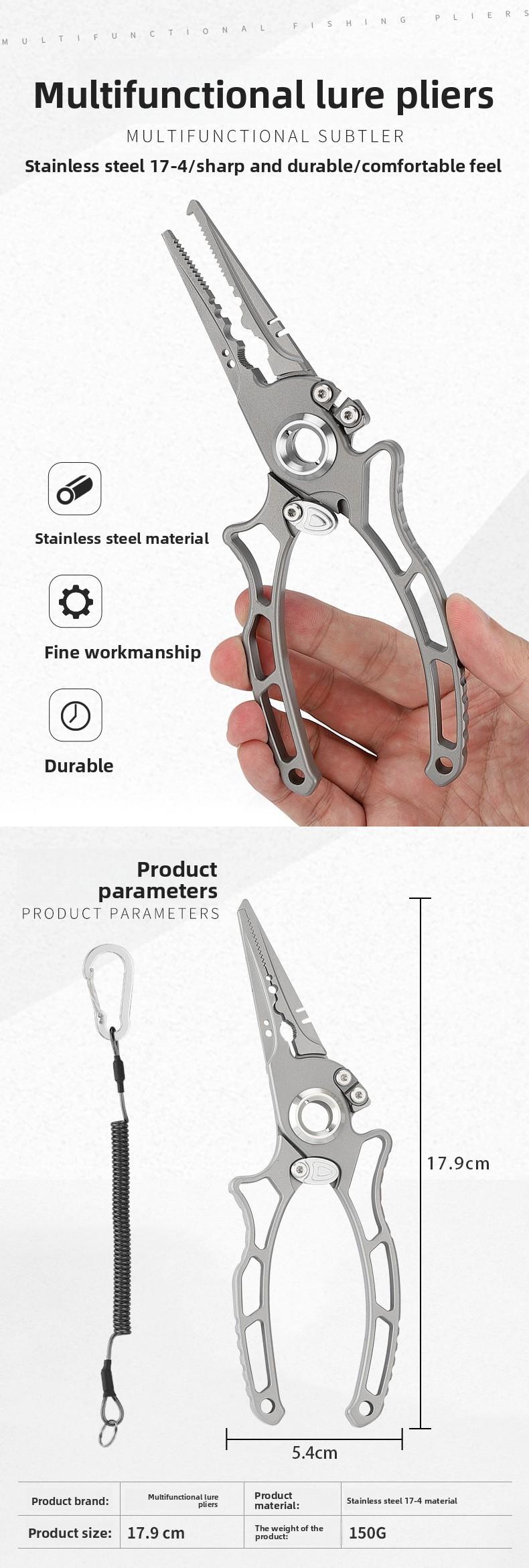 New stainless steel multi-functional fishing pliers for cutting PE line, opening loops, controlling fish, tying hooks, and removing hooks
