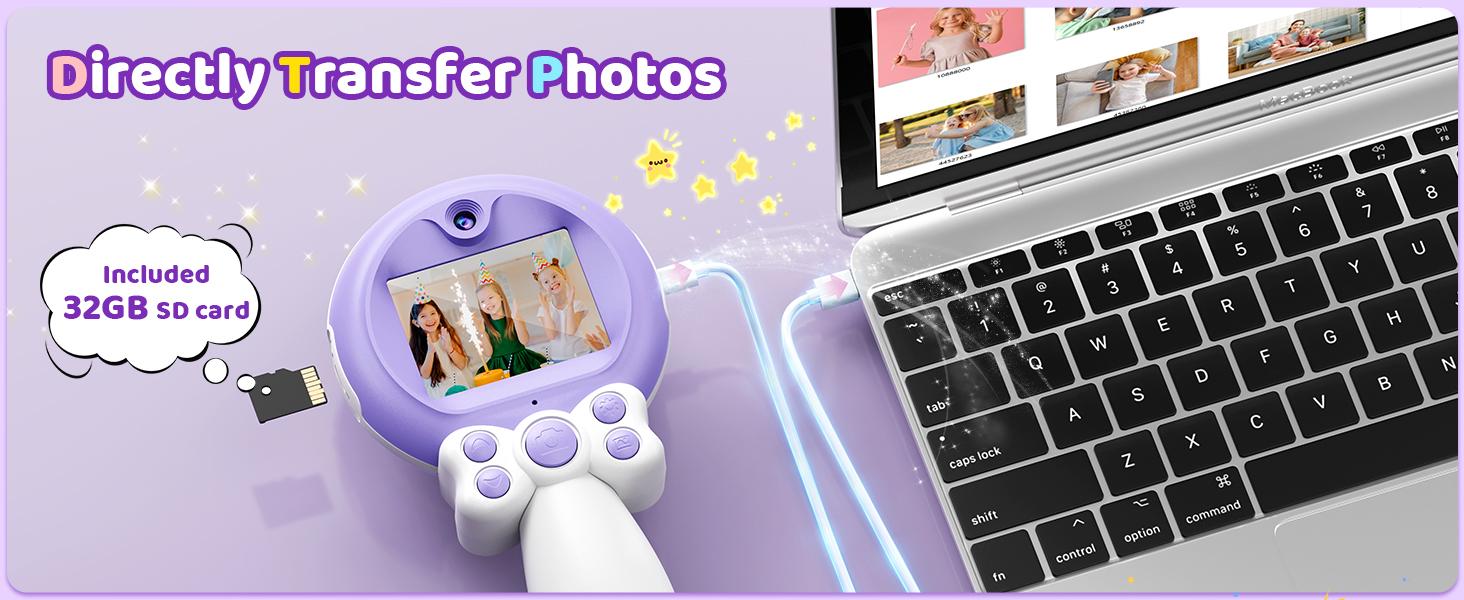 Camera Toy for Girls - Birthday Girl Gifts with Magic Wand Design - Digital Video Camera for with 32GB SD Card - Easter Basket Essentials for Girl 2 3 4 5 6 Year Olds, Purple