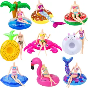 9Pcs Doll Swimming Pool Inflatable Float Flamingos Donuts Pineapples Shells Crabs Rabbit Inflatable Drink Holder for Pool Party and Kids Toysfidget toys