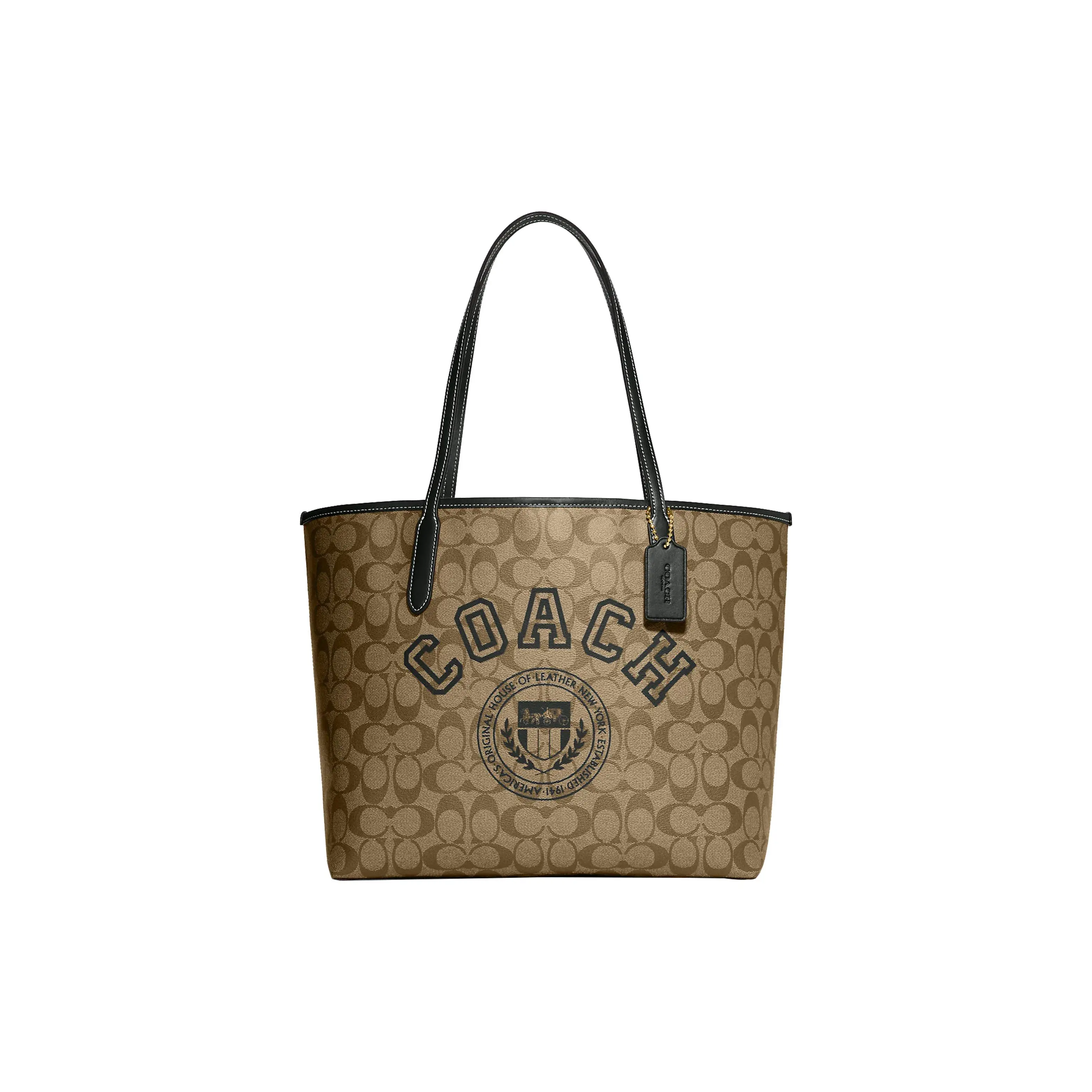 COACH City 33 Classic Monogram Canvas Tote Bag for Women, Structured Top-Handle Shopping Bag in Khaki