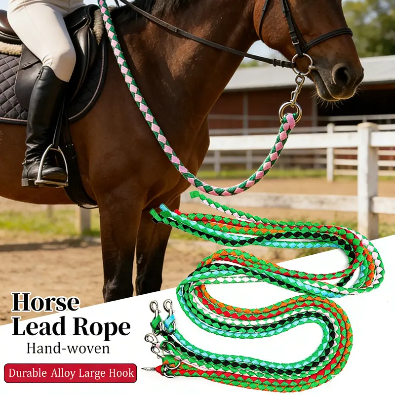 Equestrian 3m 4-Strand Braided Rope, Non-Slip, Wear-Resistant, Hand-Woven Horse Training Lead Rope for Farm Use