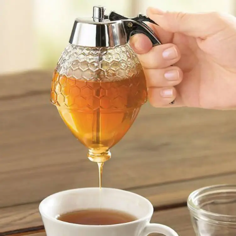 Clear Honey Dispenser, Liquid Sauce Squeeze Bottle, Condiment Containers, Kitchen Storage Container, Perfect for Restaurant and Home Kitchen, Casual Style, Non-Lead Crystal Glass