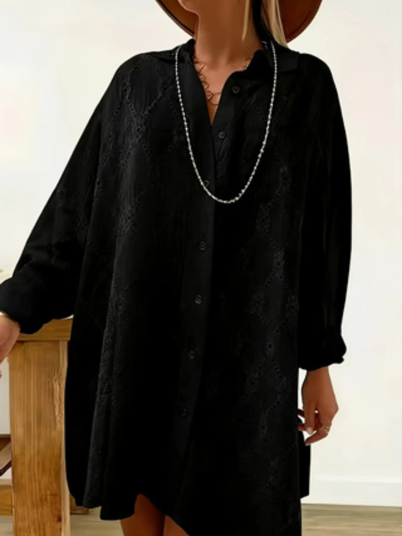 Large Size Argyle Pattern Casual Shirt, Loose-Fitting Long Sleeve Lapel Collar, Plain Surface Unlined, All Seasons Wear