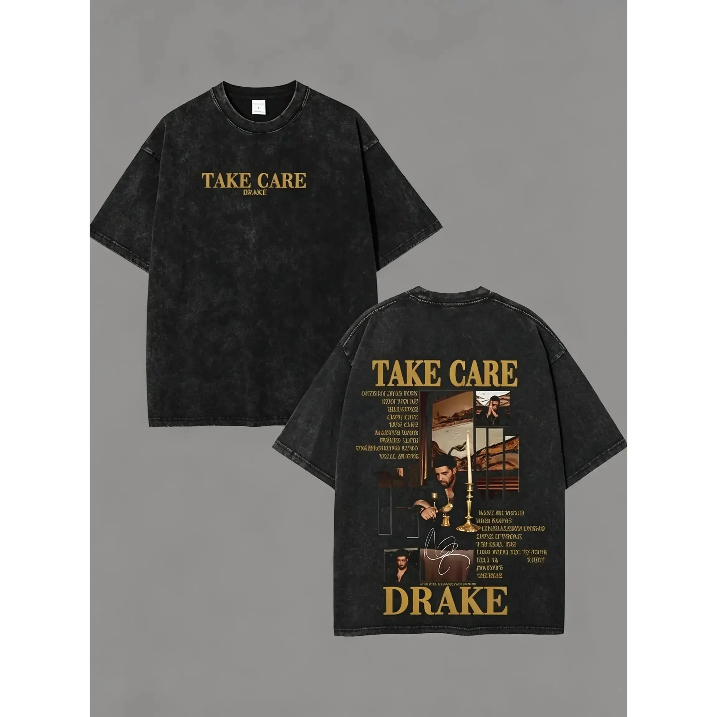 Unise Pure Cotton T-Shirts, Drake Take Care Acid-Washed T-Shirts And Vests, Y2K Retro Rap Music Graphic T-Shirts, Loose Fit, Unisex Soft Pure Cotton Streetwear, Unique Fan Gifts, Suitable For Both Men And Women, Birthday Gifts. vintage printed tees Casual