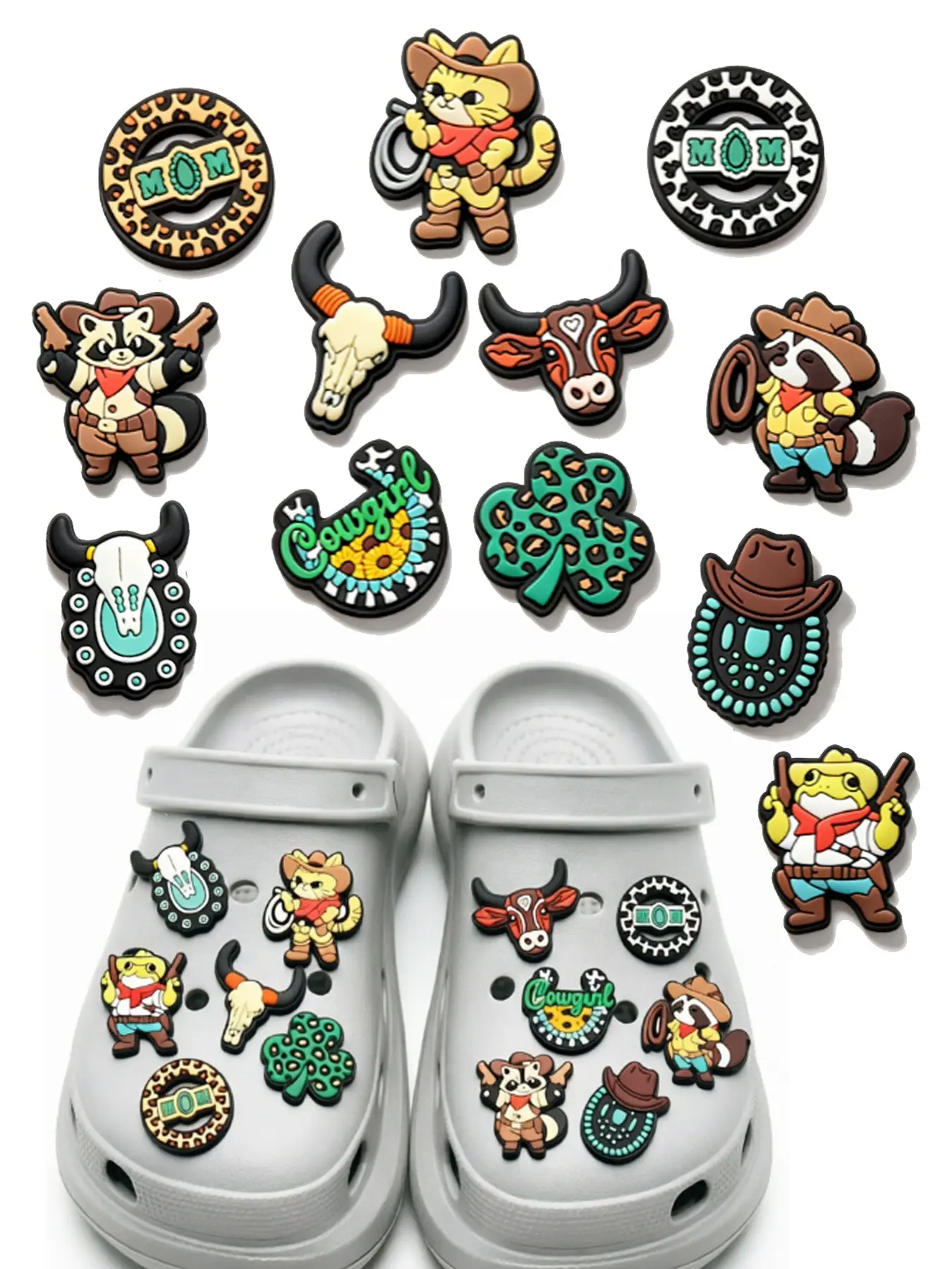 12/15/16 Pairs Cartoon Western Cowboy Shoe Accessories, Comfortable and Durable, Ideal for Daily Wear, Fashion Gift for Crocs Lovers