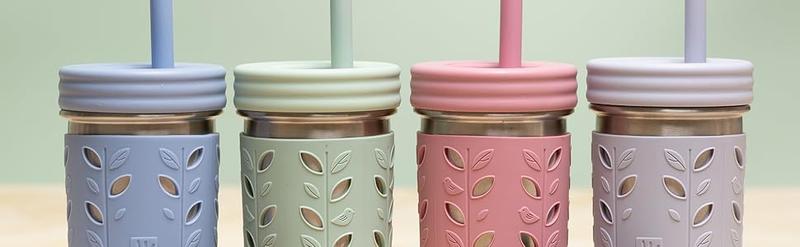 Elk and Friends 10oz Stainless Steel Kids + Toddler Drinking Cups| The Original Mason Jar with Sleeves + Lids| Silicone Straws| Smoothies| Storage Jar| Spill Resistant| Dishwasher Safe| 4 Pack