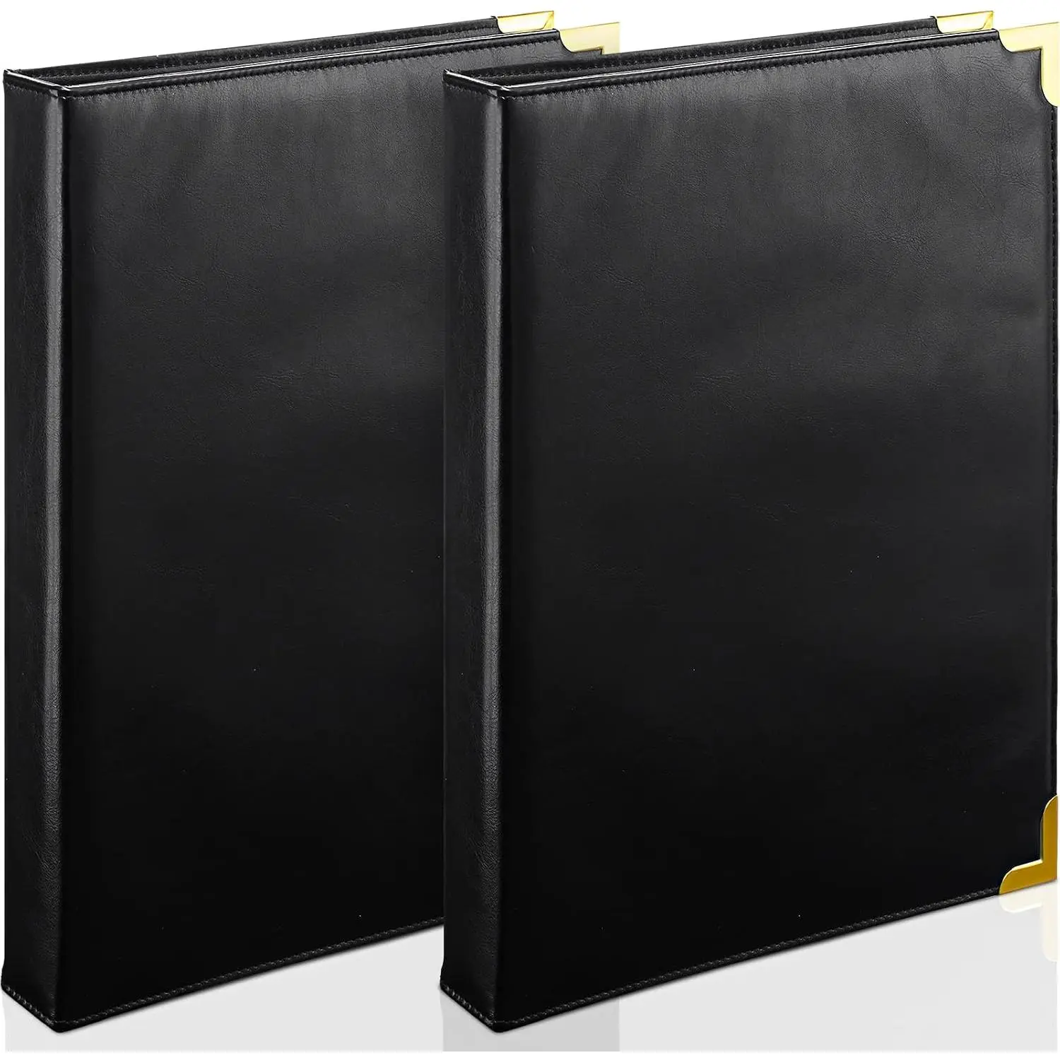 2 count 3 Ring Leather Binder Notebook  Professional Binder Hardback Letter Size 8.5 x 11 Documents Round Rings Holds 200 Sheets with 2 Inner Pockets(0.5 Inch,Black)