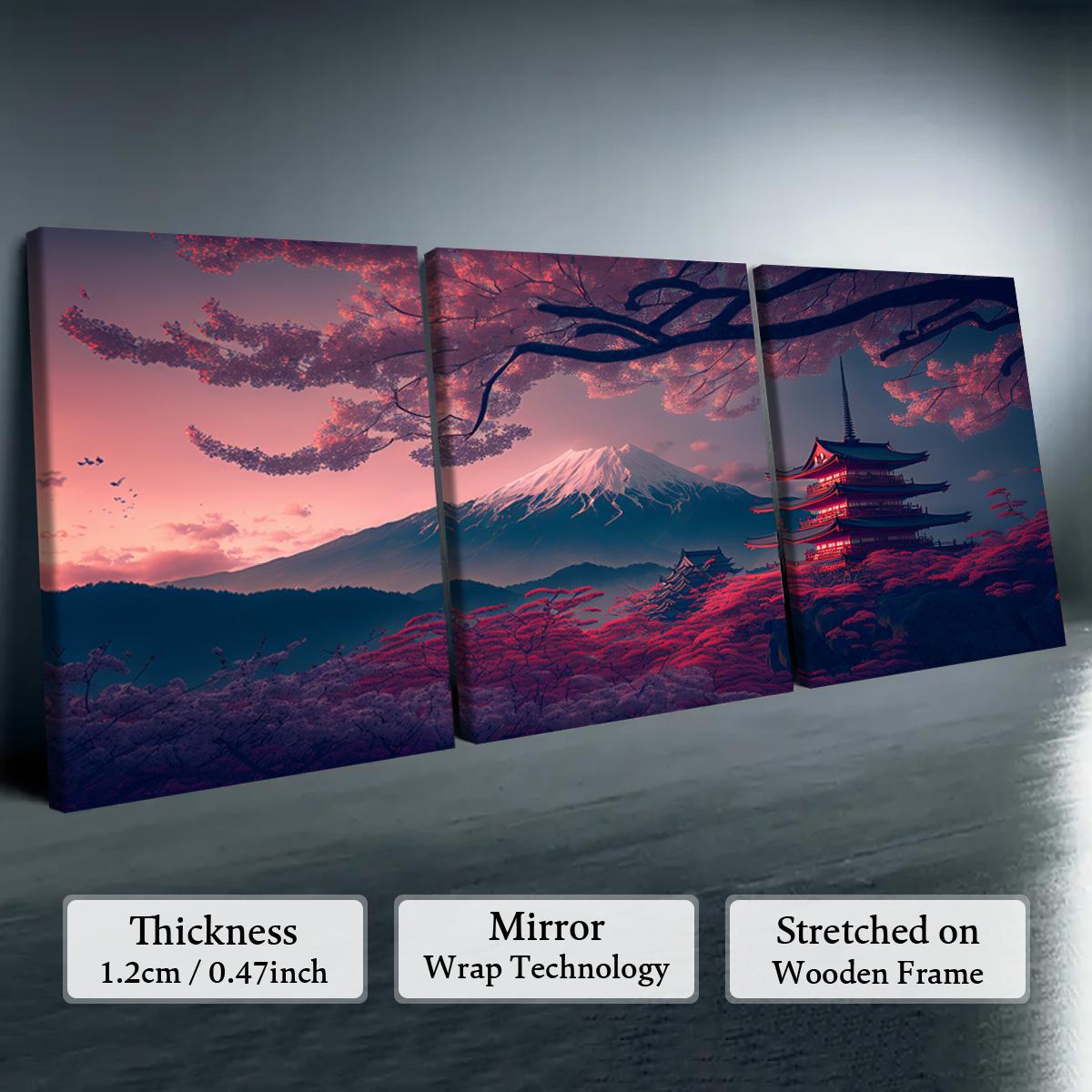 Wooden Framed Canvas Painting, 1-3 Counts/set Water Proof Japanese Style Scenery Canvas Poster, Modern Art Wall Decoration, Home Wall Decor