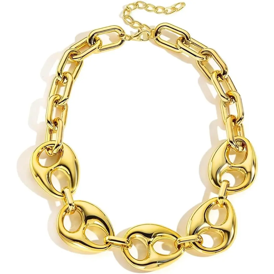 Chunky Punk Choker Necklace for Women Big Oval Chain Statement Necklace Exaggerate Pig Nose Link Chain Necklace Stackable Trendy Fashion  Gifts